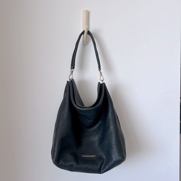 Burberry Black Pebbled Leather Slouchy Shoulder Bag - Picture 1 of 8